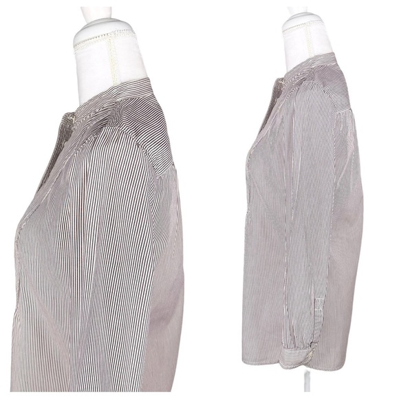 Banana Republic brown white stripe tunic blouse top long sleeve buttons XS - Picture 5 of 16